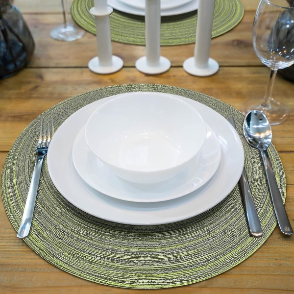 38 cm vevde runde 6 stk dekkebrikker Varmeisolering Sklisikker vaskbare bordunderlag for hjemmebryllupsrestaurant (grønn)