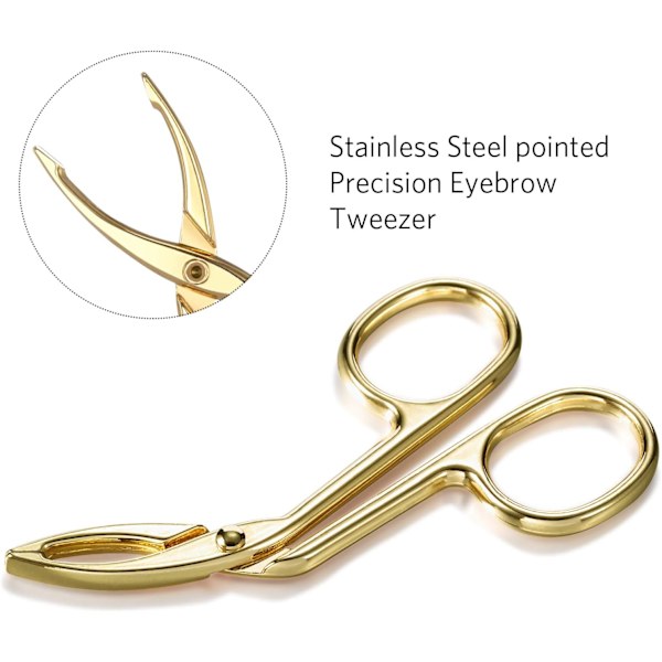 3-pack ögonbrynspincett, saxformad ögonbrynspincett med rak spets, platt spetspincett för hårplockning, rak spetspincett för hårgrepp Gold Plated