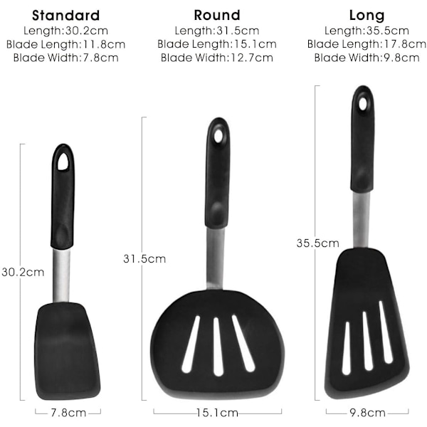 Spengesett, Kjøkkensenger, Rustfritt Stål & Premium Silikon | Ikke-Klebbende 600F Varmebestandige Redskaper for Matlaging, Snuing og Pr Black Big Spatula