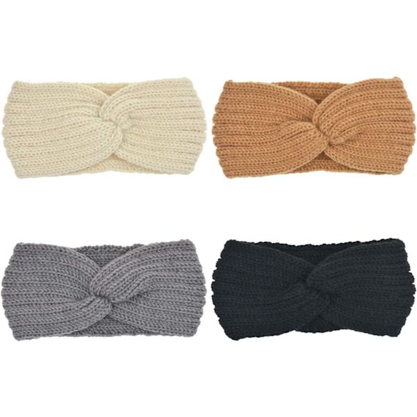 4 Pak Crochet Ørevarmere Hårbånd Blødt Strikket Turban Stræk Hårbånd Varmer til Kvinder Vinter 4 Pack Style 10