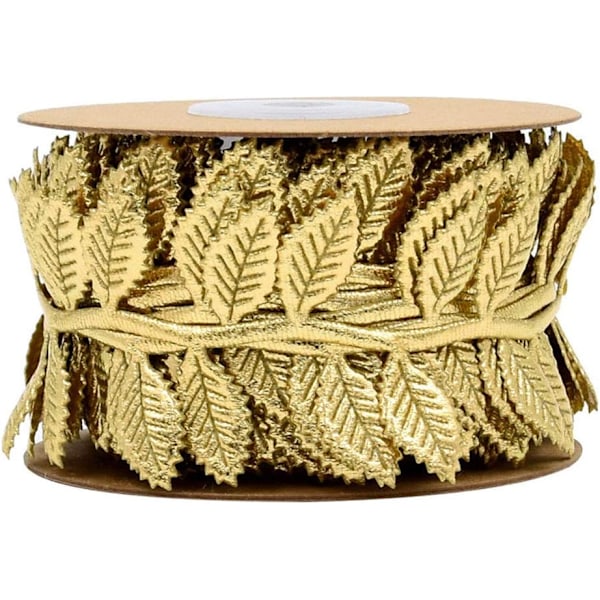 10M Guld Löv Blad Band Trim Rep för Girlang DIY Hantverk och Fest Bröllop Hem Dekorationer Gold