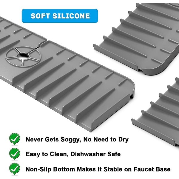 Fivehome Silikone drypmåtte til vandhane - Silikone stænkskærm - drypmåtte til køkkenbordplade og badeværelse (grå) Hy