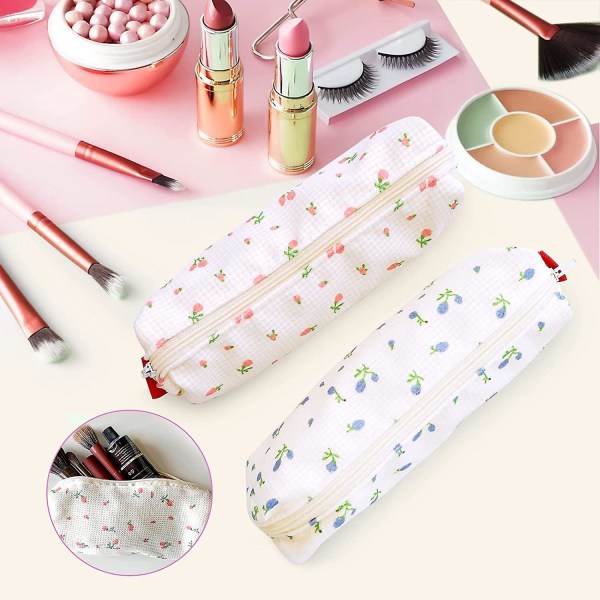 2 Pack Cute Floral Pencil Case, Kawaii Aesthetic Pencil Pouch, Stationery Cosmetic Makeup Bag