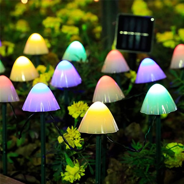 Solcellsdrivna Trädgårdsdekorationer 5M 20 LED Svamp Solcellslampor, Vattentäta Utomhus Solcellssvampdekorationer för Gångväg Landskap Staket Gräsmatta Bakgård Hal Multicolor