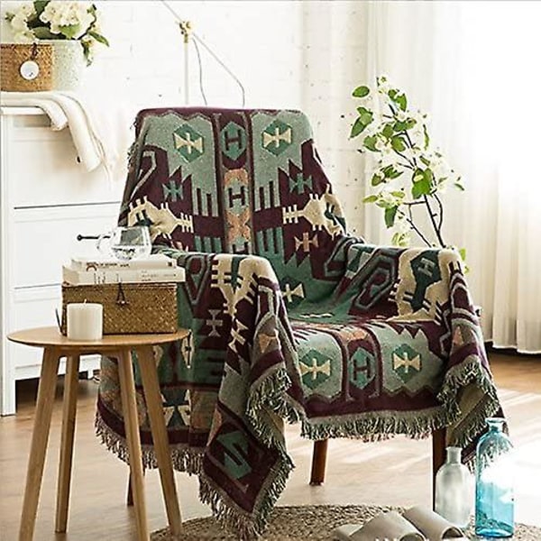 Dekorativt vævet bomuldstæppe Sofa Håndklæde Varmt undertræk i bomuld 130 X 180 cm (bohemestil)