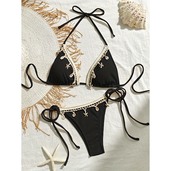 Uimapuku naisille 2024 uusi tyyli nyöritys halterneck kolmio kuppi ranta seksikäs uimapuku high-end kuuma lähde bikini black x