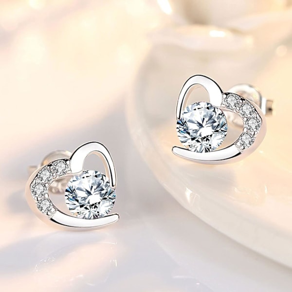 Stud-øredobber for kvinner, Stud-øredobber i hvitt gull kubisk zirkonia hjerte-studs│Flotte øredobber smykker gaver til jenter 01: Silver Studs1 Pair