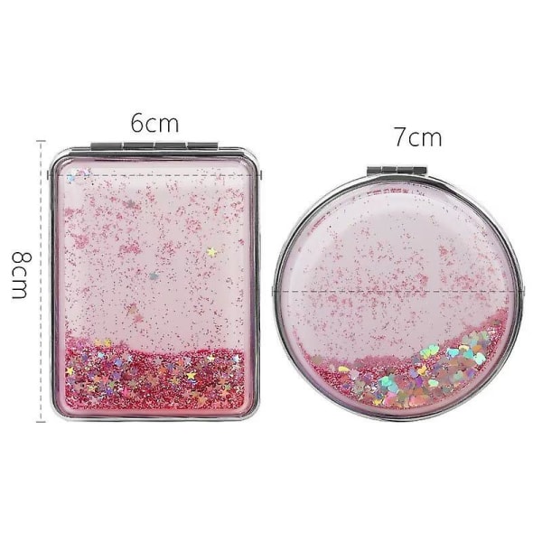 Double-sided Compact Makeup Mirrors Cover With Glitter Rectangle And Round Magnetic Folding Mirrors(2pcs, Pink)