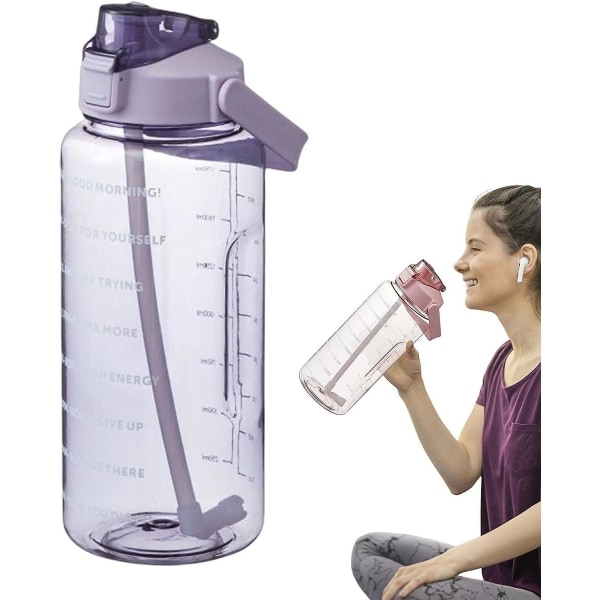 2 Liters Sports Vandflaske, Lækagesikker Vandflaske, 2 Liters, Vandflaske Med Strå, Motiverende Træningsdrikkflaske Med Tidsmarkering