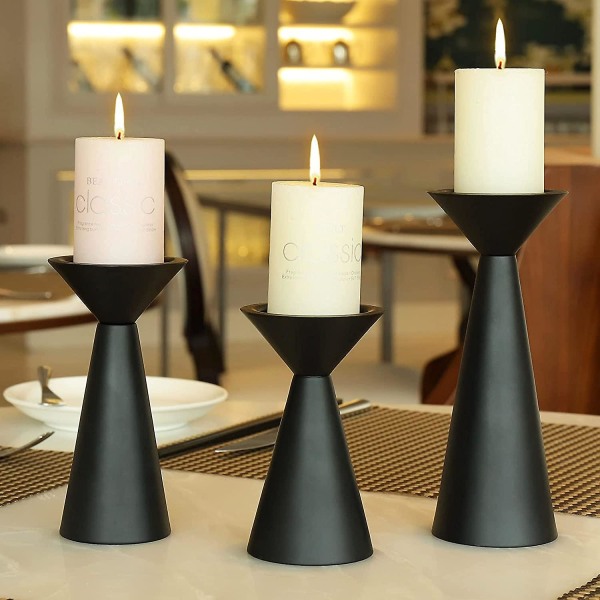Svart Ljusstake Set Om 3 - Ljusstakar För Pelarljus Svart Ljusstake Set