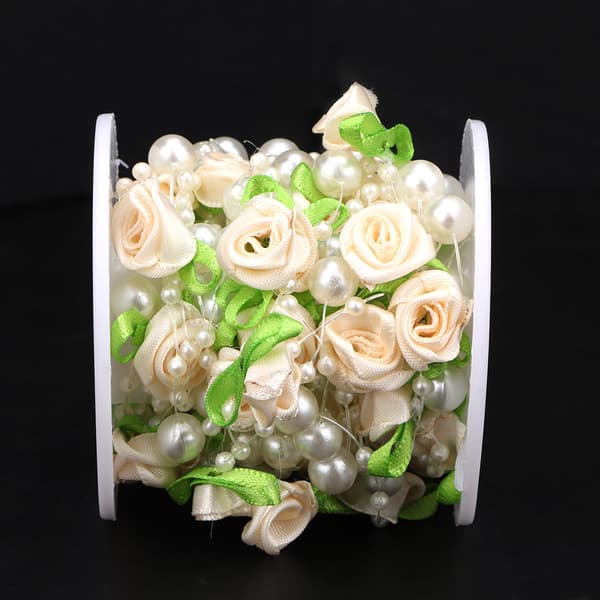 5m/rull Grønt Blad Rose Kunstig Perlesnor Perler Girlander DIY Bryllupsdekorasjon (Beige)