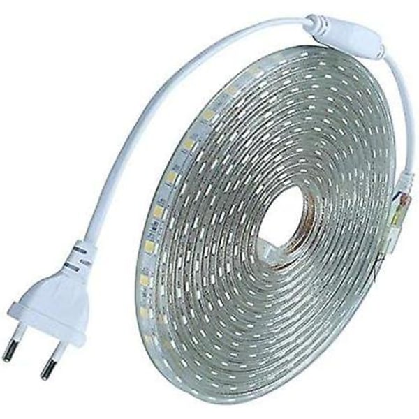 Komplett LED-stripekit 10 meter 220v Silikon Vanntett Ip68 Kald Hvit 6000k Smd5050 60led/m - Ingen Transformator Nødvendig