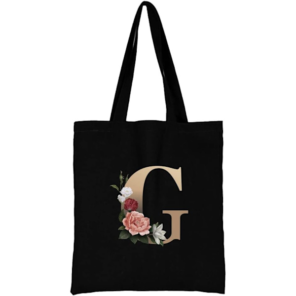 26 bokstäver tryckt canvas återanvändbara matkassar, hopfällbar casual resehandväska, axel strand tote väskor, shopper väska miljövänlig superstark tvättbar Gold G