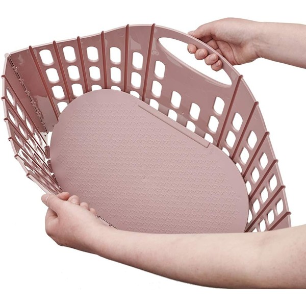 Taittuva helppokäyttöinen vaatepesukori, vaaleanpunainen, 38 litraa & Dr.Beckmann Service-it syväpuhdistava pesukoneen puhdistusaine, 1 käsittely Pink 38 Litre