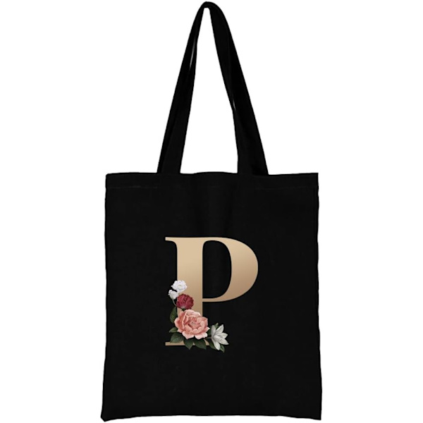 26 bokstäver tryckt canvas återanvändbara matkassar, hopfällbar casual resehandväska, axel strand tote väskor, shopper väska miljövänlig super stark tvättbar Gold P