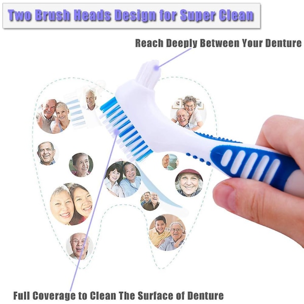 4 kpl hammasproteesiharjaa kaksipuolisilla hammasproteesien puhdistusharjaspäillä hammasproteesien hoitoon