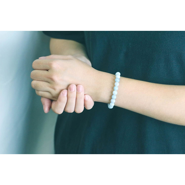 Kristall armband, 8mm Naturstenpärlor Armband, Läkande Kristall Armband för Kvinnor Män Aquamarine