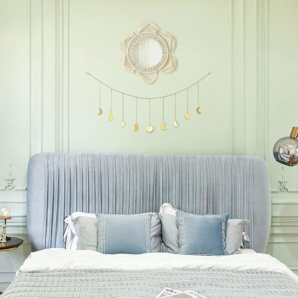 Hengende vegg speil med makrame frynser Rundt Boho speil kunst dekor