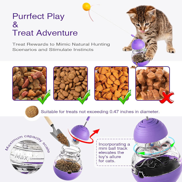 Interaktiv Katt Leke – Engasjerende Tumbler Design med Teaser Wand & Godbitdispenser – Slitesterk, Giftfri og Sikker for Innendørs Lek – Ideell for Trening Purple