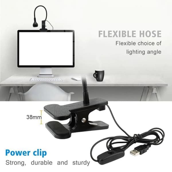 USB-drevet leselampe med klips, 3W, svart