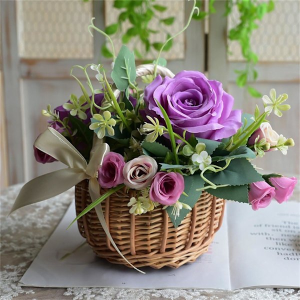 Blomsterflickebaskets för bröllop, korg i rotting med handtag och band, vävd förvaringskorg, korg för blommor, kakor och godis till påskbröllop White Small