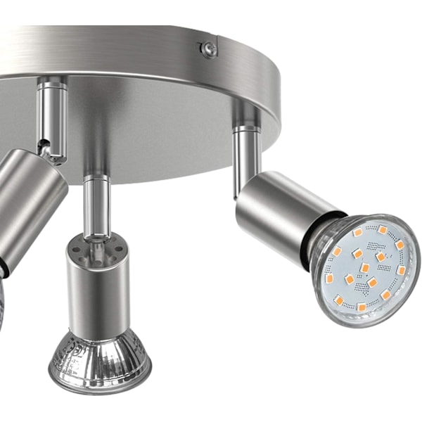 LED-kattovalaisin, kääntyvä, 4-suuntainen pyöreä levy LED-kattospottivalaisimet, ø180mm (sisältää 4x4W GU10 LED-lamput, 400LM, lämmin valkoinen) LED Ce Brushed Nickel 4 Way