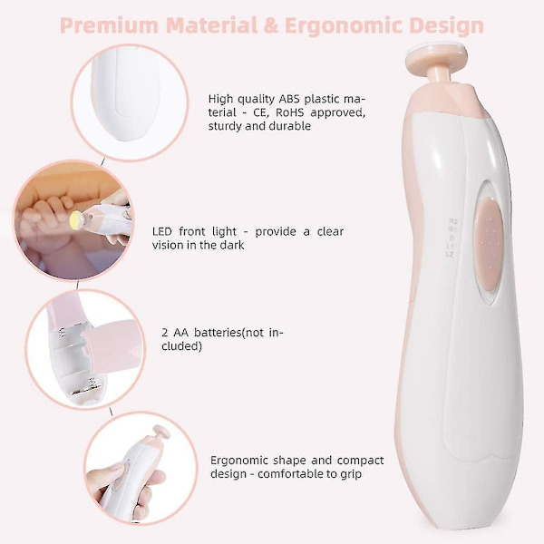 Elektrisk Nagelfil för Bebis, Nagelklippare med Ljus, Nagelslip för Bebis, Tåvård, Trimning, Polering, Grooming Set, Säker