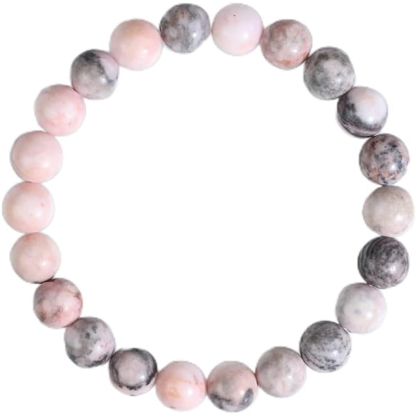 Kristall armband, 8mm Naturstenpärlor Armband, Läkande Kristall Armband för Kvinnor Män Pink Zebra Jade1