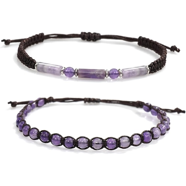 Perle Armbånd Justerbar Håndlavet Streng Armbånd Boheme Farverige Sten Strand Armbånd til Kvinder 2 Pieces Purple