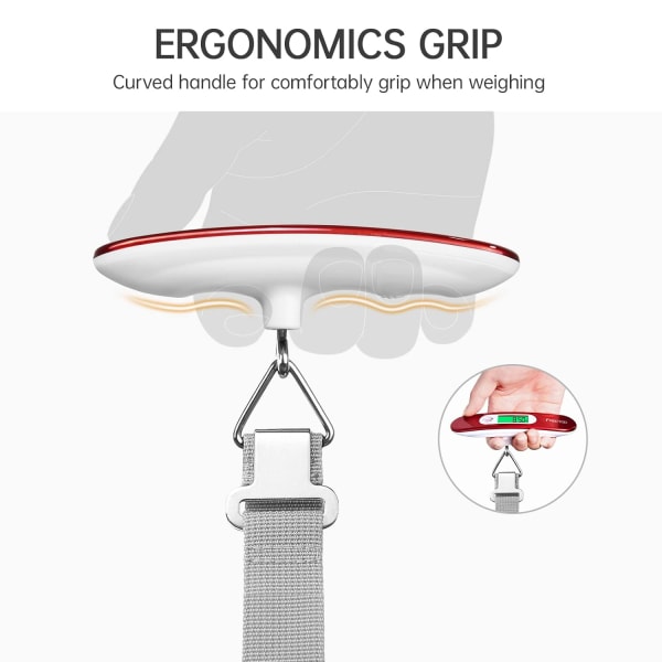 Bagagevægt Bærbar digital vægtvægt til rejsekuffertvægter med tarafunktion 110 Lb/ 50 kg Kapacitet Rød