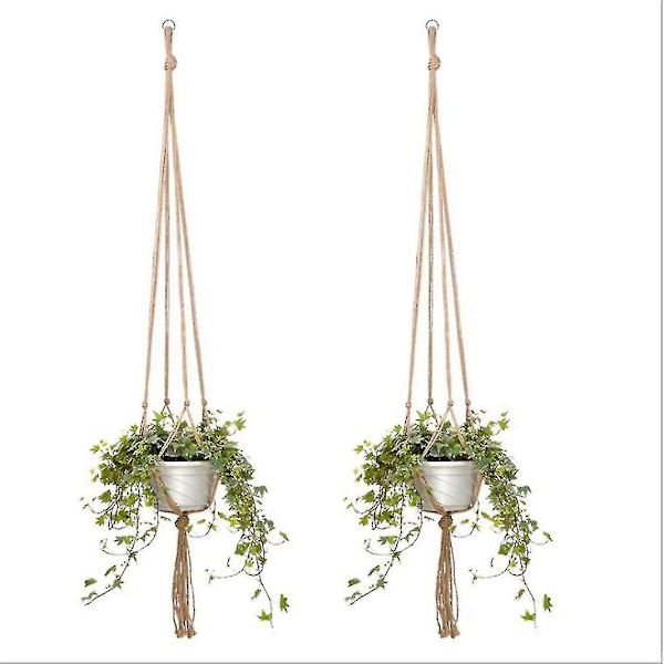 2 Macrame-köysi kukkaruukun riippuva kori kattoon, punottu hamppu köysi verkko pussi riippuva pidike (105cm)