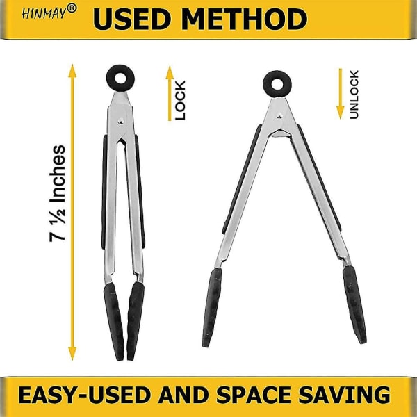 Handytongs Små Silikontenger 7-tommers Miniservertenger, Sett med 3 (svart hvit grå