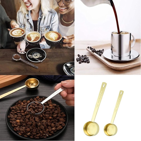Kaffeøsesett - 1 ss (15 ml) og 2 ss (30 ml) Måleskje - Rustfritt stål Kaffe Måleskje Og Øse - Pakke med 2  gylden