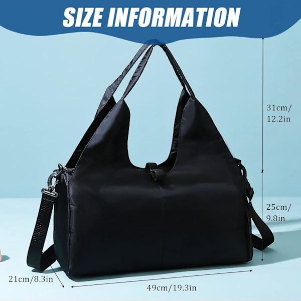 Gym Bag Kvinner, Yogamat Bag Sport Reise Bag med 2stk Sko Rom, Vanntett Sports Gym Bag for Sport Reise Fotturer (Svart) Black