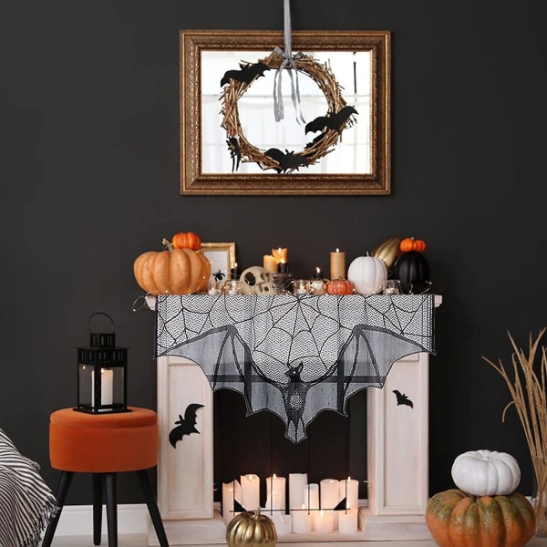 Spindelnät Fladdermöss Fönstergardin Halloween Spets Öppen spis Mantel Halsduk för Spooky Spindelnät Halloween