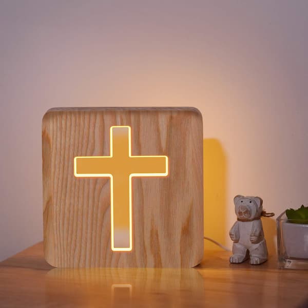 Jesus Kors Trelampe Nyhet Nattlys 3D Illusjonslampe