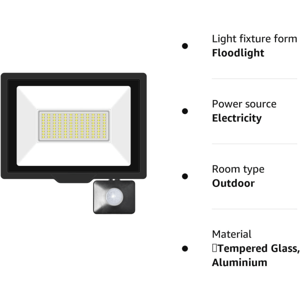 LED-turvavalot ulkotiloihin, liiketunnistin, 75 W:n LED-valonheitin, 7500 lm, IP66-vedenkestävä, PIR-valot, päivänvalkoinen 6500 K, seinävalaisin puutarhaan, takapihalle Daylight White 6000k 75W