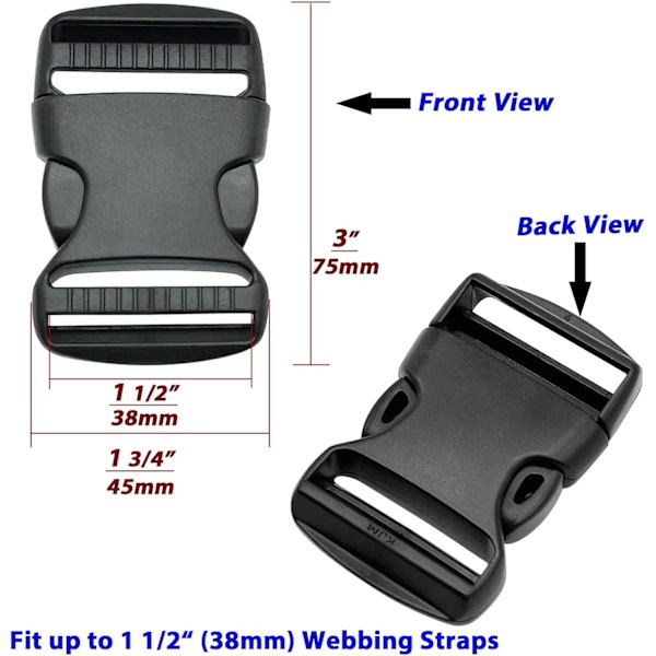 Spännen Klipp Ryggsäcksklämmor Tri-Glide Glidare Sido-utlösande Spännen Ersättningsspännen Klipp för Ryggsäcksreparation, Bagagefästband Husdjur 38mm  2 Sets