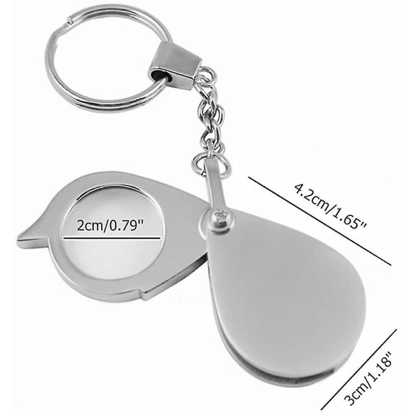 2-pakke mini sammenleggbar forstørrelsesglass med nøkkelring, 8x øyeglass forstørrelsesglass metall