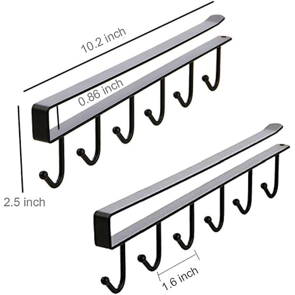 2 stk. koppkroker, kroker under skap, kaffekoppholder uten boring, oppbevaringskroker for kopper/kjøkkenredskaper/slips/belter/skjerf/nøkkellagring (svart)