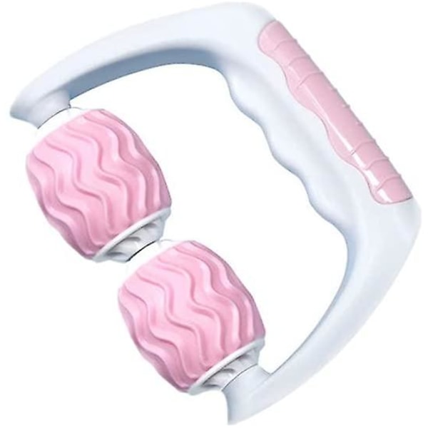 Cellulitmassageapparat, manuell skummassagerulle, 360 skumrulle för djup vävnadsmassage, 2 hjul, handmassage och benmassage (rosa)