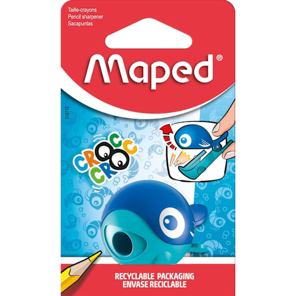 18112 Croc Easy Blyantspidser til Tynde Blyanter med Spidsboks - Mariehøne eller Hval Multicolor