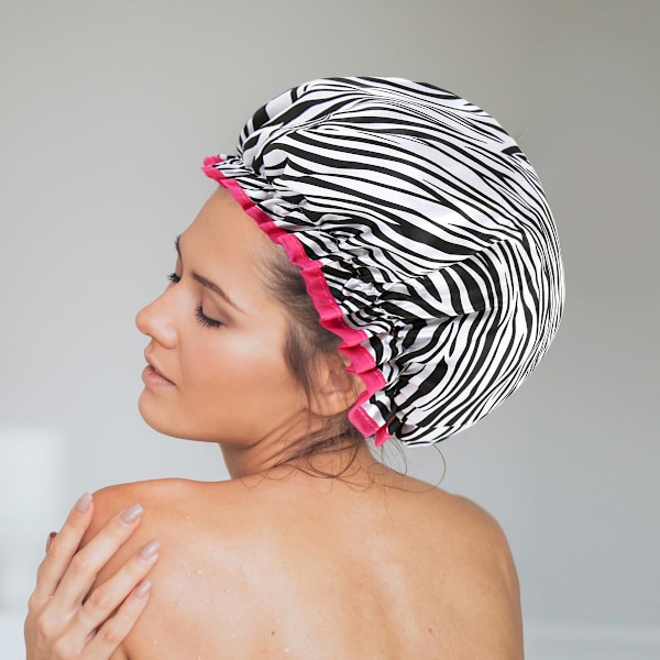 Gjenbrukbar Dobbel Lag Tykk Dusjhette - Vanntett Stilig Sebradesign - Flott for Bading og Dusjing - 1 stk Zebra print