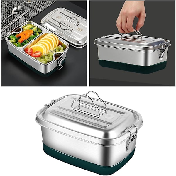 Rustfrit Stål Bento Beholder Med Lås Klips Design, Metalbeholdere, 1200ml 2-lags 2