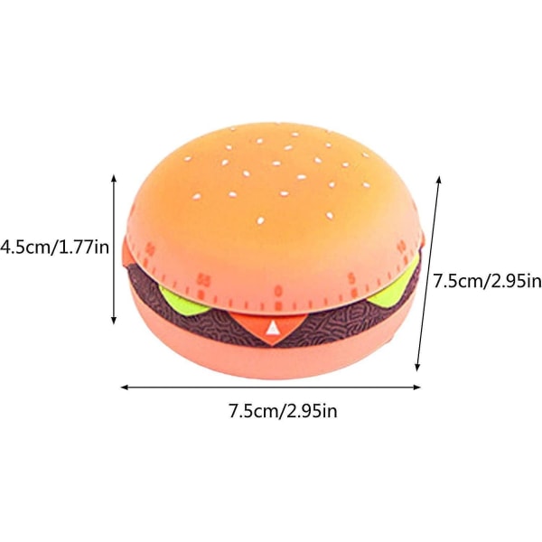 60 minutters mekanisk timer, hamburgerformet kjøkken-timer, påminnelsestimer for matlaging