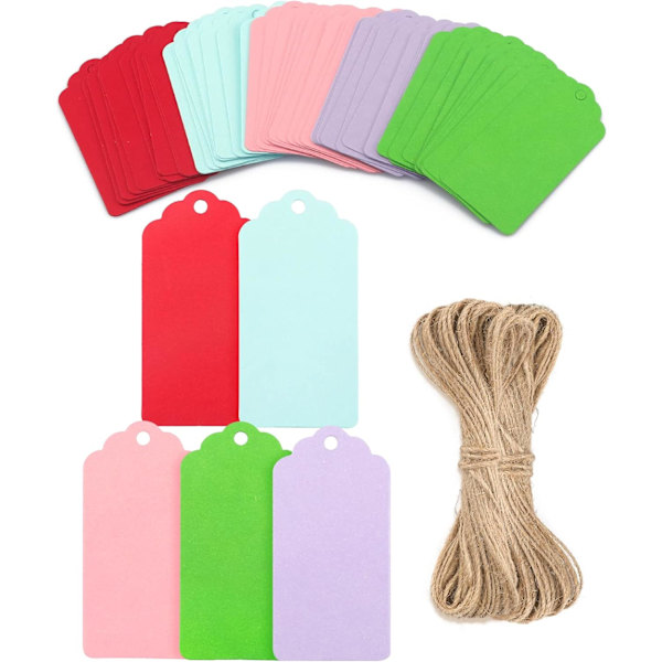 Kraftpapperspresentkort - 100 st stora blanka presentkort - 5x10 cm Flerfärgade blanka etiketter med snöre för presenter, 300 g/m² Multicolored 5x10CM100PCS