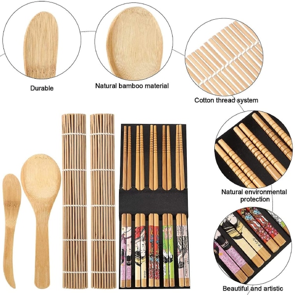 Verktøy for å lage sushi Nybegynnerverktøysett inkluderer sushi-rulleunderlag Nori Rice Bambus Gardin