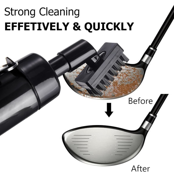 Golf Club Brush Groove Cleaner med innebygd vannspray og krok, Golf Groove Rensebørste for Golf Ball Club Wet Scrub, Golf Ball Cleaner med Ext