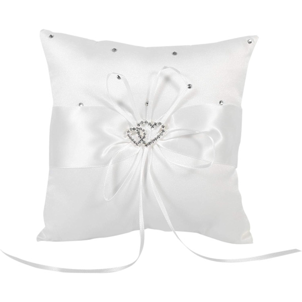 Bryllupsringpude, Ringpude Romantisk Brude Dobbelt Hjerte Bånd Pude Dekoration Forlovelsesring Pude Pudeholder Til Strandbryllup Fest Cere White 1 Count (Pack of 1)