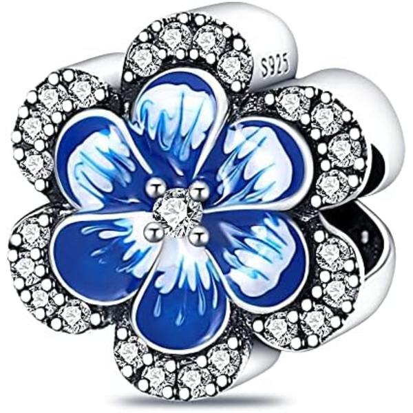 925 Sterling Sølv Charms til Armbånd og Halskæder Vedhæng Perler Mors Dag Charms Smykker Gave til Kvinder Piger Blue flower Charms